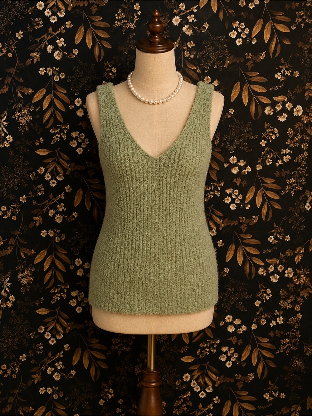 V-Neck Sage Green Knit Tank Top
